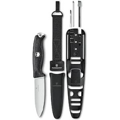 Victorinox Venture Pro Šveices armijas nazis, fiksēts āra nazis, 9 funkcijas, ieskaitot 10,5 cm asmeni, pinceti un ugunsdrošu tēraudu, pilnu spārnu, turētāju, melnu