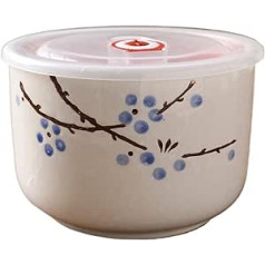 SSWERWEQ Bowl Underglaze Krāsu saglabāšanas bļoda Keramikas mikroviļņu krāsns ar vāku Ātri pagatavojamo nūdeļu zupas bļoda Bento Bļoda (Krāsa: 1450 ml BluePlum Bowl)