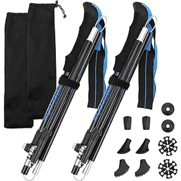 FRECOO Nordic Walking stöcke, wanderstöcke teleskop aus 7075 Aluminium verstellbar von110-130cm mit 5 Paar Gummipuffer, trekkingstöcke für Trekking, Walking und Wanderungen- 2 Stück