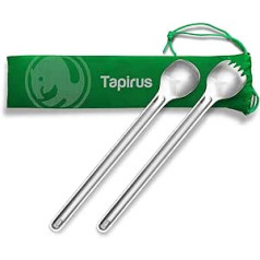 Tapirus Langstiellöffel Spork Set - Reichweite Starkes Edelstahl Kochgeschirr Essgeschirr Zugriff auf Taschenböden, Hände vor Hitze geschützt + Tragetasche Ideal zum Wandern & Camping