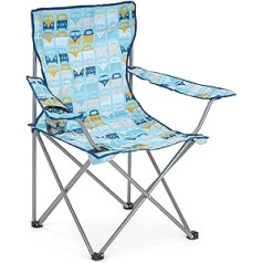 Dēļu meistari — Volkswagen Camping Beach saliekamais krēsls ar roku balstu ar T1 Bulli autobusa motīviem 85 cm (Multi Bulli/Blue)