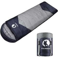 Canway Sleeping Bag, Mummy Sleeping Bag, Made with a Cotton Filling, Water-Repellent, for Camping, Indoors and Outdoors, for Adults in Winter, 1.9 kg, Blue, grey