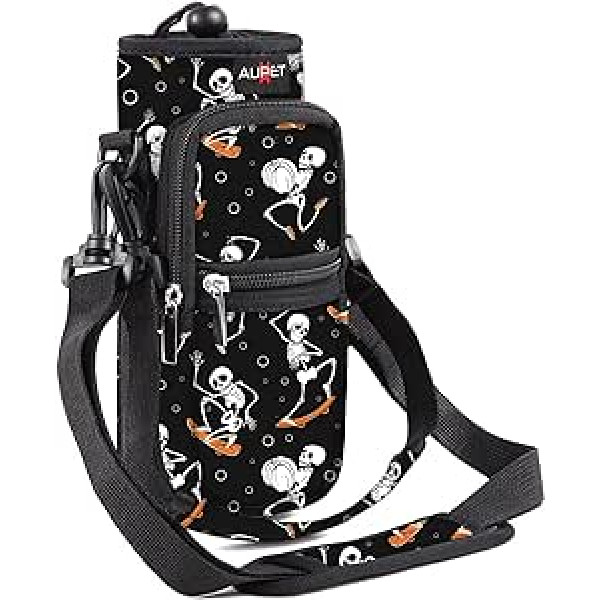 AUPET Water Bottle Carrier Bag 680ml Insulated Neoprene Bottle Holder Bag for 1000ml/750ml Bottles with Shoulder Strap for Girls Boys Adults, skulls