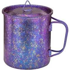 Outdoor Foldable Ultralight Cup, 100% Titanium Mug, Camping Mug, Coffee Mug, Tea Mug with Lid, 450 ml (Blue and Purple)