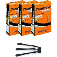 Set of 3 Continental Bicycle Inner Tubes Race 28 Inch SV 60 mm 18/25-622/630 Including 3 MSZweirad Metal Tyre Levers