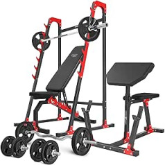 Marbo Sport Set MH10 - Adjustable Weight Bench, Barbell Stand, Curl Bench, 1x SZ Curl Bar, 2x Dumbbell Bar, 1x Barbell Bar + Weight Plates/Rubberised Weight Plates, 83/113 kg