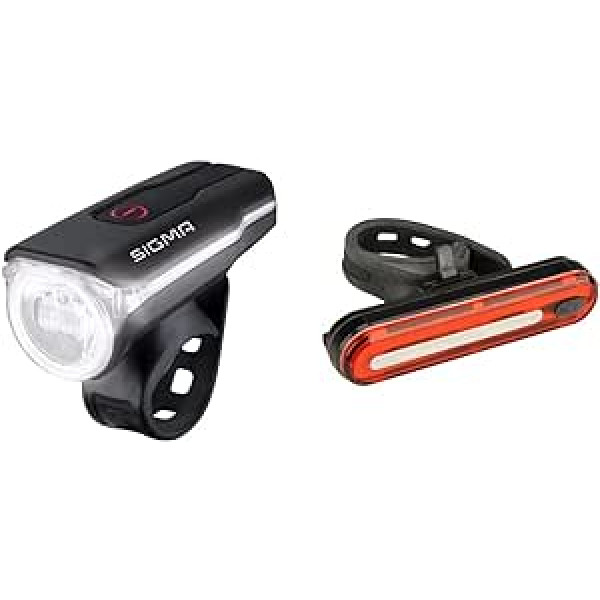 SIGMA SPORT Bicycle Light Aura 60 USB, 60 LUX, Front Light, StVZO Approved, 3 Light Modes & Fischer Bicycle LED Battery Light 50 LEDs, Rear Light, with Battery and USB Charging Function