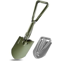 REDCAMP Military Folding Shovel Camping High Carbon Steel Trifold Handle Shovel with Cover Green 2.5lb