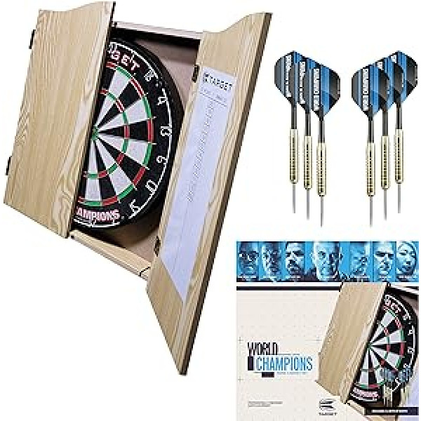 „Target Darts“ namų smiginio spintelės rinkinys – Pasaulio čempionų smiginio lenta su 2 smiginiais