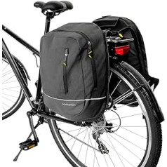 WOZINSKY velosipēdu soma 2-in-1 Pannier bagāžnieka soma aizmugurējā riteņa ūdensnecaurlaidīga ceļojumu soma velosipēda mugursomai Divdaļīgs velosipēda soma Velosipēda soma 30 L, pelēka