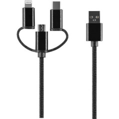 Setty 3in1 cable USB - Lightning + USB-C + microUSB 1,0 m 2A black nylon DT