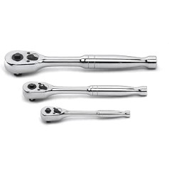 GearWrench 3-teiliges Ratschen-Set, 1/4 Zoll, 3/8 Zoll un 1/2 Zoll Antrieb, 45 Zähne, Tränenform, Ratschen-Set, 81310