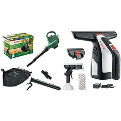 Bosch Home and Garden UniversalGardenTidy 3000 Electric Leaf Vacuum Cleaner/Leaf Blower (3000 W, Collection Bag 50 L, in Box) Green, Black & Battery Window Vacuum Cleaner GlassVAC, Black/Red/Silver