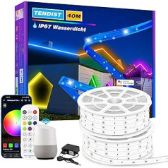 TENDIST āra LED sloksne 40 m, WiFi LED sloksne ūdensizturīga, RGB IP67 āra LED sloksne saderīga ar Alexa, Siri un Google Home, LED gaismas josla āra balkonam, lapenes apgaismojums