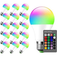 Mengjay spuldze ar tālvadības pulti, līdzvērtīgs 40 W, maināmas krāsas spuldzes, LED lampa, aptumšojamas krāsainas spuldzes Edison, 5 W, E27 RGB LED spuldzes, 16 krāsas, 15 gab.