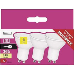 EMOS ZQ8340.3 punktveida LED spuldze, MR16, 4,5 W, 32 W halogēna spuldzes nomaiņa, GU10 ligzda, spilgtums 350 lūmeni, silti balts, 3000 K / 30 000 stundu kalpošanas laiks / CRI, vismaz 80, 120 ° stara leņķis