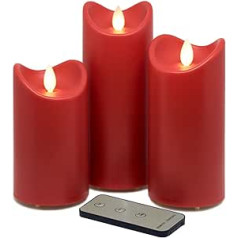 Tronje LED āra svece, sarkana ar taimeri, 13 cm, 15 cm, 18 cm, sveķi, kustīga liesma, IP44, ūdens aizsardzība, UV izturīga