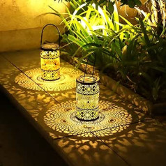 Pack of 2 Solar Lanterns for Outdoors, Freekite Solar Lanterns, Outdoor Weatherproof, Metal Lantern with Ground Plug, Solar Lights for Garden, Outdoor, Garden Decoration, Patio, Tree, Camping, Lawn,