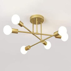 wenppran Retro Sputnik Guļamistabas daļēji padziļināti industriālie griesti gaiši metāli E27 Modern Gold 6 Lights Vienvietīgs griestu apgaismojums viesistabas guļamistabai