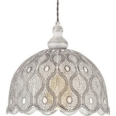 EGLO Pendelleuchte Talbot 2, 1 flammige Hängelampe Vintage, Orientalisch, Boho, Hängeleuchte Stahl in Weiß-Antik, Esstischlampe, Wohnzimmerlampe hängend, E27 Fassung