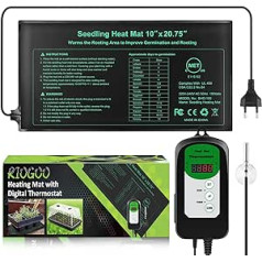 RIOGOO 24 x 52 cm stādu apsildes paklājiņš un termostata regulators 68-108°F digitālais termostata regulators IP68 ūdensizturīgs (apsildāms paklājiņš + termostata regulators)