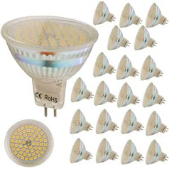 MR16 3W LED spuldzes silti baltas (3200k), 60 SMD 2835, 320 lūmeni, maiņstrāva/līdzstrāva 12V, LED leņķis 120°, CRI:75, bez strobe efekta 20 pack