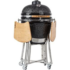 Ceramic Grill RedNeck 23 Inch Pro 52 cm XXL Grill Surface, Stainless Steel Attachments with Transport Wheels, XL Bamboo Shelves, Thermometer and Special Seals for Long Lasting Temperatures up to 400 °C