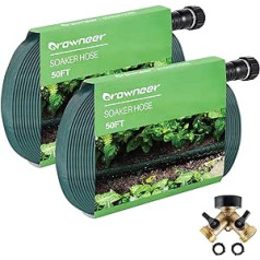Growneer plakana pilienu šļūtene 50 pēdu divslāņu dārza pilienu šļūtenes ar šuntu Ietaupiet 80% ūdens, Lieljaudas laistīšanas šļūtene dārza dobēm, dārzeņi, efektīva laistīšana, 2 iepakojumi