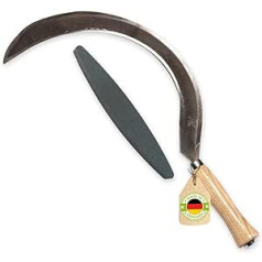 Crescent Moon / Crescent Leaf / Scythe with Free Sharpening Stone - with Wooden Handle - for Right-Handers