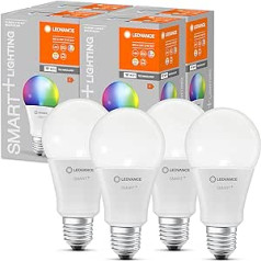 LEDVANCE Smart LED lampa ar WiFi tehnoloģiju, E27 ligzda, aptumšojama, maināma gaismas krāsa (2700-6500K), maināmas RGB krāsas, aizstāj kvēlspuldzes ar 60 W, SMART+ WiFi Classic