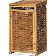 dobar® 93914 Willow Wheelie Bin Cover | Hinged Wheelie Bin Box | Weatherproof Wheelie Bin Hideout for 240 Litre Bin | Unpeeled Willow | Solid Wood Box | 70 x 83 x 132 cm | Brown