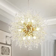 Chandelier 9-Bulb Dandelion Fireworks Chandelier Modern Crystal Pendant Lighting LED Crystal Ceiling Lights Hanging Lights (2 Crystal Rods + 9 G9 Lamp Beads for Gift