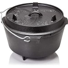 Petromax Feuertopf ft9 - Dutch Oven aus Gusseisen für Kochen und Backen - mit Deckel, Henkel und Standfüßen - Gerichte für 8 bis 14 Personen - 7,5 l