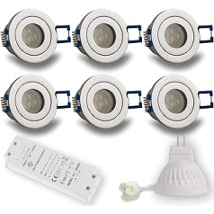 6 x LED Recessed Spotlights Chrome Round 3 W Warm White Flat and Narrow 12 V MR11 - IP44 for Bathroom, Outdoor Use, Diameter 40 mm Borehole - Bathroom Patio Recessed Spot Ceiling Spotlight