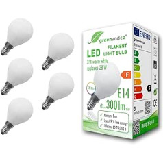 GreenAndCo CRI 90+ kvēldiega LED spuldze E14 G45 Globe, 3W 2700K silti balts 360° 230V maiņstrāvas tikai stikls, nav aptumšojams, nemirgo