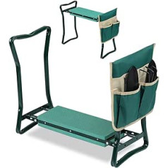 Cecaylie Kneeler sodininkystei, sodo taburetė, paminkštintas sėdynės padas, EVA putų pagalvėlė, sulankstoma darbo kėdutė, sodo sėdynė su įrankių krepšiu, sodo suoliukas 59 x 49 x 28 cm, iki 150 kg, žalias