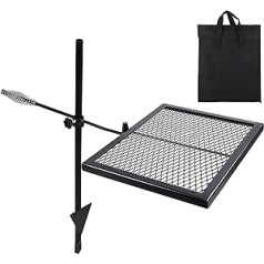 REDCAMP Swivel Campfire Grill Heavy Duty Steel Grate Over Fire Camp Grill with Carry Bag for Outdoor Open Flame (Black)