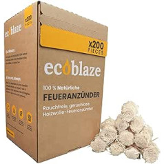 Eco Blaze Natürliche Kaminanzünder - Holzwolle-Feueranzünder für Holz- und Scheitholzbrenner, Grill- und Pizzaofenanzünder - Sichere, saubere und Fichtenholz-Anzünder - 200 Boxen