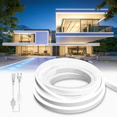 BRIMETI neona LED sloksne 10 m āra LED sloksne ūdensizturīga 230 V āra 120 LED/M elastīga gaismas sloksne DIY elastīga gaismas sloksne ar barošanas avotu un kontrolieri iekštelpu mājas virtuves dekorēšanai