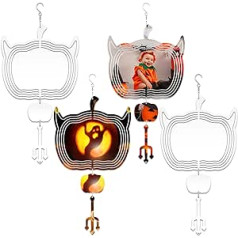 4 Pieces 8 Inch Halloween Sublimation Wind Chime Blanks 3D Aluminum Metal Wind Sculpture Kinetic Spinner for Yard and Garden Indoor Art Ornaments Hanging Decoration (Devil Pumpkin)