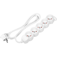 5-way extension cable 2P+Z, 5m H05VV-F 3x1.5mm2, Imax=16A, flat plug, white