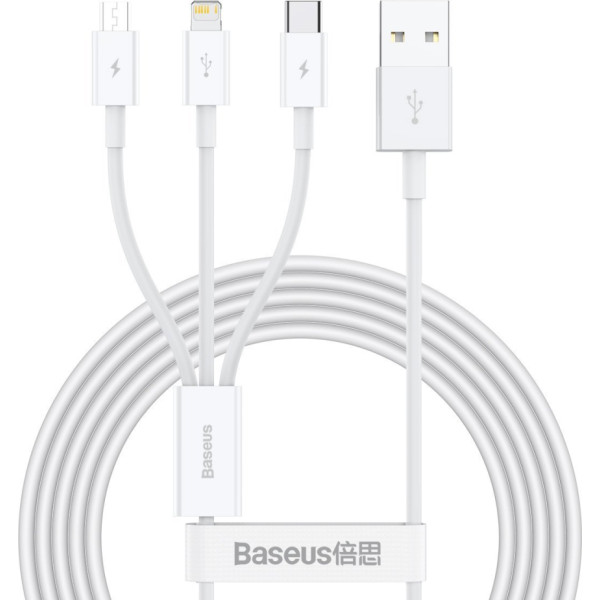 Baseus superior sērijas 3in1 usb kabelis ar Lightning, usb-c, mikro usb 3.5a, 1.2m (balts)