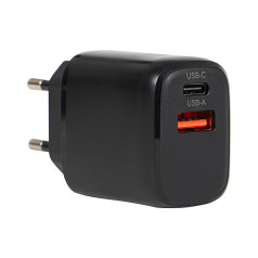 76-019# Wall charger USB socket + USB-C QC 20W