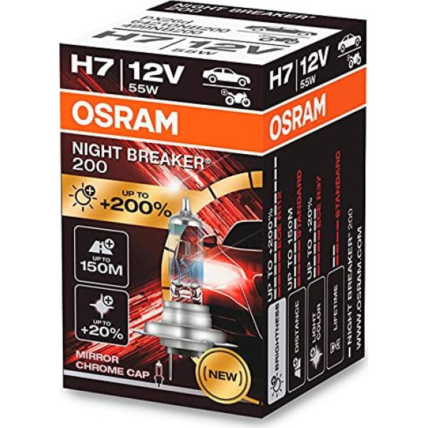 Halogēna spuldze Osram H7 12V 55W PX26D Night Breaker 200 /1 gab./