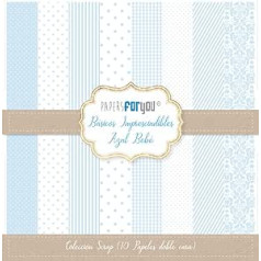 Popieriai jums – „Scrapbooking“ popieriaus rinkinys „Essential Basics Baby Blue“ kolekcija, kurią sudaro 10 skirtingo dizaino dvipusių popierių, 30,48 x 30,48 cm (12 x 12 colių)