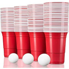 Tresko Red Party krūzes, 50 vai 100 gab. Beer Pong Party kausi, 473 ml (16 unces), Beer Pong īpaši spēcīgas plastmasas kausi, kempinga kausi