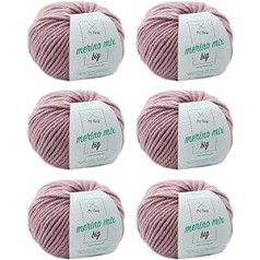 MyOma adīšanas vilna - Merino vilnas pulveris (Fb 3731) - 6 bumbiņas rozā merino vilnas adīšanai - bieza vilna + brīva etiķete - 50 g/75 m - Adatas izmērs 6-7 mm Vilna - Mīksta vilna - Merino dzija