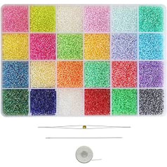 Balabead izmērs 12/0 sēklu krelles, vienādas krāsas ar oderējumu, aptuveni 24 000 gab. kastītē 2 mm stikla krelles juvelierizstrādājumu izgatavošanai (apmēram 1000 gab./krāsa, 24 krāsas)