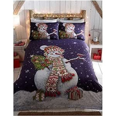 Happy Schneemann Weihnachten Quilt Bettbezug und 2 Kissenbezüge Bettwäsche-Set, Blau, doppelte