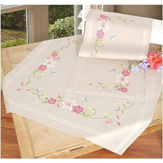 Vervaco Rosa Blumen ar Schmetterlingen Stickpackung/Tischdecke vorgedruckt/vorgezeichnet, Baumwolle, Mehrfarbig, 80 x 80 x 0,3 cm